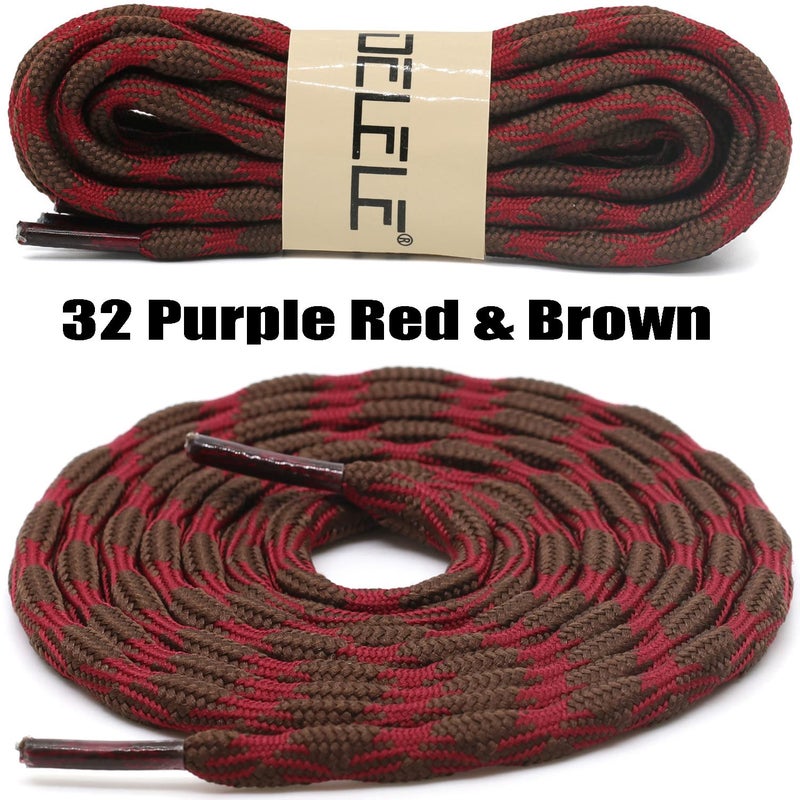 DELELE 2 Pair Round Wave Shape Non Slip Heavy Duty and Durable Outdoor Climbing Shoelaces Purple Red&Brown Hiking Shoe Laces Shoestrings-63 inch - Image 2